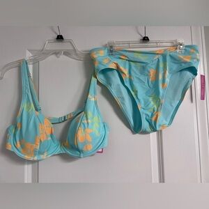 Misses Aqua Underwire Bikini Top with Peach Accent